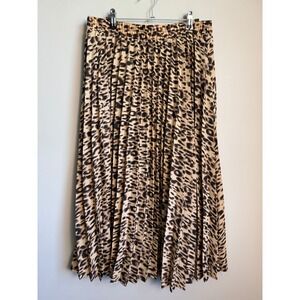 Choies Leopard Print Pleated Midi Skirt XL Animal Print Elastic Waist Boho Chic